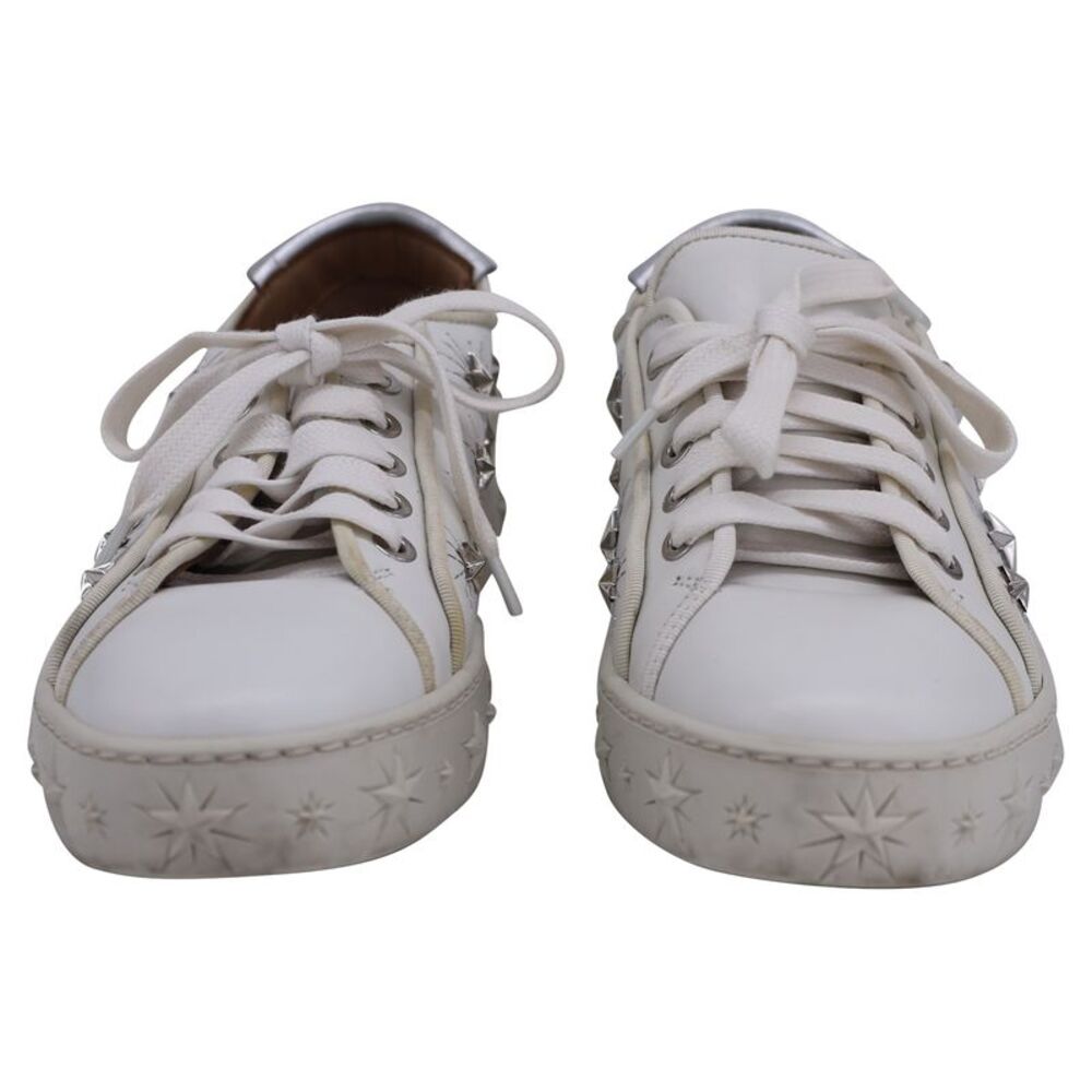 Aquazzura Cosmic Star-Stud Low-Top Trainers in White Leather - Picture 3 of 9